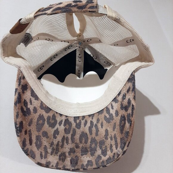 C.C Ponytail hat Adjustable Mesh Leopard print Ponycap trucker hat & slim koozie - Picture 4 of 8